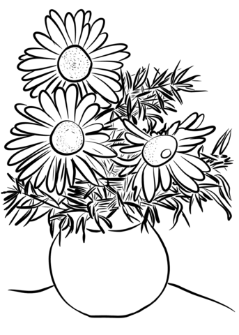 Daisies In A Vase Coloring Page